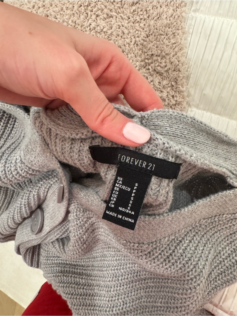 Light Gray Ribbed Button Sweater Cardigan - Picture 3 of 3